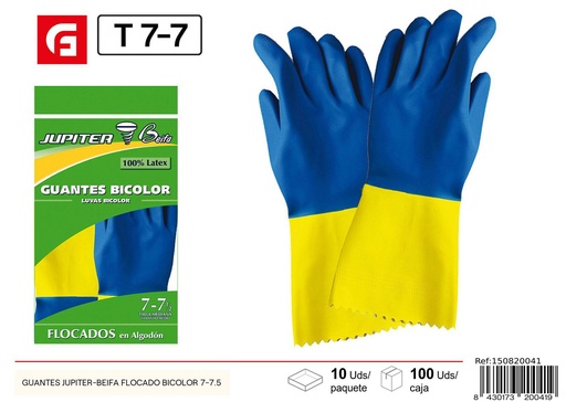 [150820041] Guantes Jupiter-Beifa flocados bi-color 7-7.5 - Guantes de limpieza y protección
