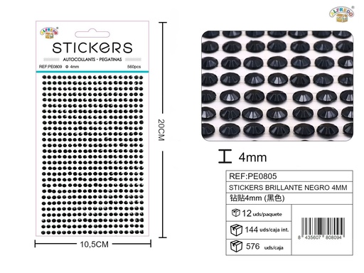 [PE0809] Sticker brillante negro 4 mm 10,5x20 cm - Pegatinas decorativas de diamantes y perlas