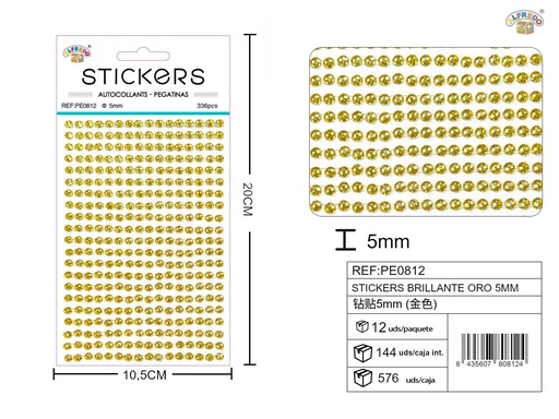 [PE0812] Sticker brillante oro 5 mm 10,5x20 cm - Pegatinas decorativas de diamantes y perlas