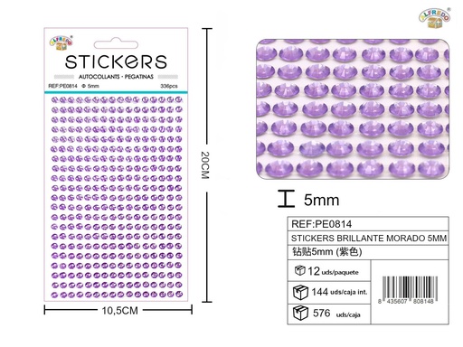[PE0814] Sticker brillante morado 5 mm 10,5x20 cm - Pegatinas decorativas de diamantes y perlas