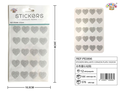 [PE0896] Sticker brillante corazón plata 10x20 cm - Pegatinas decorativas de diamantes y perlas