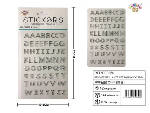 [PE0850] Sticker brillante letra blanca 2 mm 10,5x20 cm - Pegatinas decorativas de diamantes y perlas