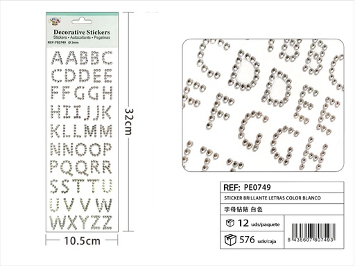 [PE0749] Sticker brillante letras color blanco 3 mm 10,5x32 cm - Pegatinas decorativas de diamantes y perlas