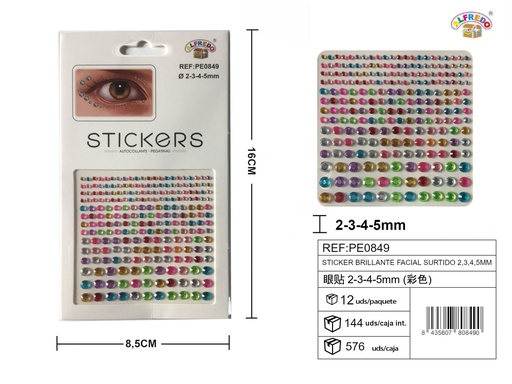 [PE0849] Sticker brillante facial surtido 2,3,4,5 mm 8,5x16 cm - Pegatinas decorativas de diamantes y perlas