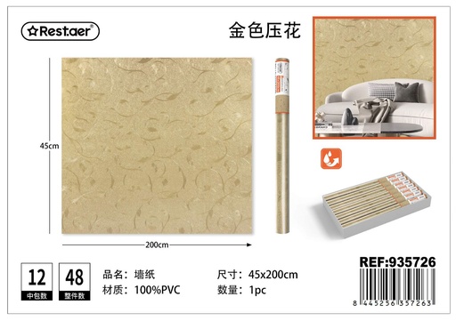 [935726] Papel tapiz autoadhesivo 45 cm x 2.0 m dorado - Decoración del hogar