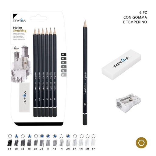 [0221466] Lápiz de dibujo con goma de borrar + sacapuntas 8 piezas - Material de arte