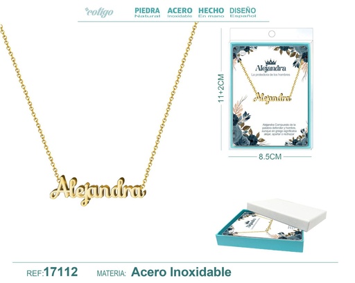 [17112] Collar personalizado nombre Alejandra en acero dorado - Joyería y accesorios