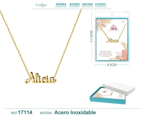 [17114] Collar personalizado nombre Alicia en acero dorado - Joyería y accesorios