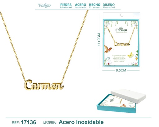 [17136] Collar personalizado nombre Carmen en acero dorado - Joyería y accesorios