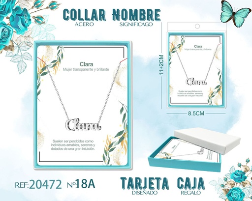 [20472] Collar personalizado nombre Clara en acero plateado - Joyería y accesorios