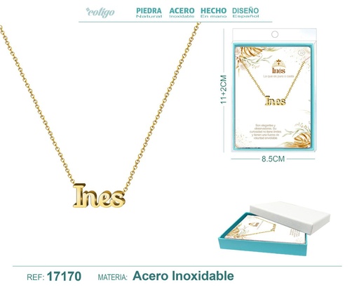 [17170] Collar personalizado nombre Inés en acero dorado - Joyería y accesorios