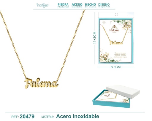 [20479] Collar personalizado nombre Paloma en acero dorado - Joyería y accesorios
