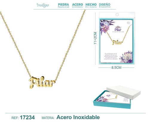 [17234] Collar personalizado nombre Pilar en acero dorado - Joyería y accesorios