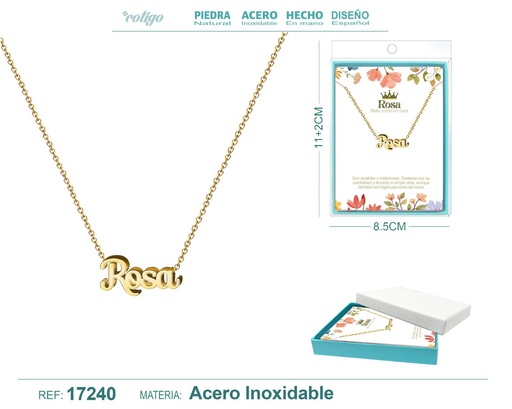 [17240] Collar personalizado nombre Rosa en acero dorado - Joyería y accesorios
