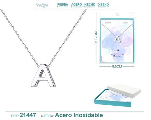 [21447] Collar letra A en acero plateado - Joyería y accesorios