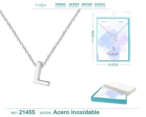 [21455] Collar letra L en acero plateado - Joyería y accesorios