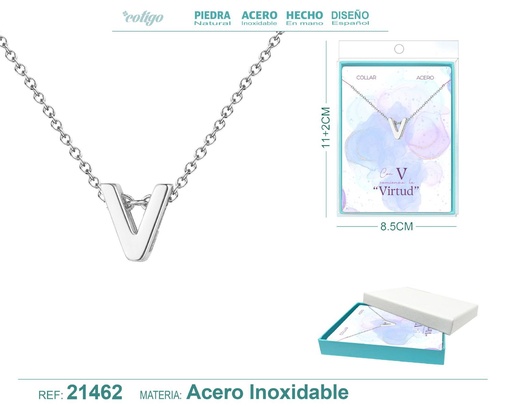 [21462] Collar letra V en acero plateado - Joyería y accesorios
