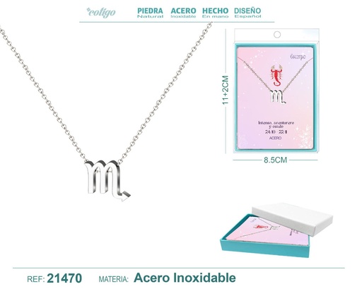 [21470] Collar Zodíaco Escorpio en acero plateado - Joyería zodiacal