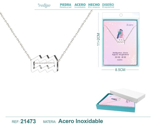 [21473] Collar Zodíaco Acuario en acero plateado - Joyería zodiacal