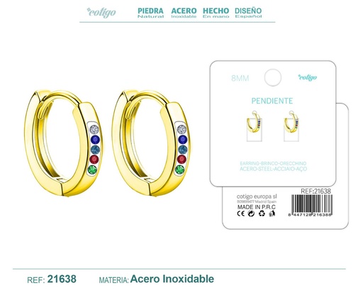 [21638] Aro de acero dorado 8 mm con circonita de colores - Joyería de aro