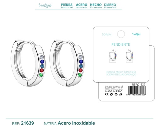 [21639] Aro de acero plateado 10 mm con circonita de colores - Joyería de aro