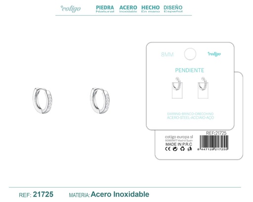 [21725] Aro de acero plateado de 8 mm con circonita transparente - Joyas y accesorios