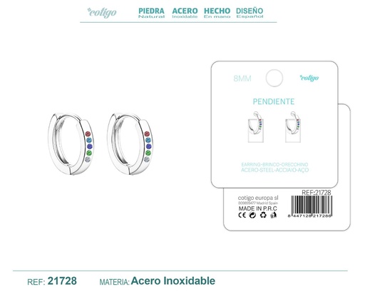 [21728] Aro de acero plateado de 8 mm con circonita de colores - Joyas y accesorios