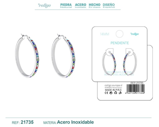 [21735] Aro de acero plateado de 12 mm con circonita de colores - Joyas y accesorios