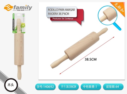 [140692] Rodillo para amasar de madera de 38.5 x 6 cm - Herramientas de cocina y repostería