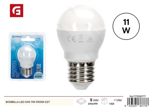 [171038777] Bombilla LED G45 11W 6500K E27 - Iluminación LED y bombillas ecosostenibles
