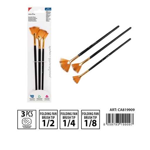[0230903] Set de pinceles de abanico N.1/4-1/2-1/8 3 pcs - Arte y manualidades