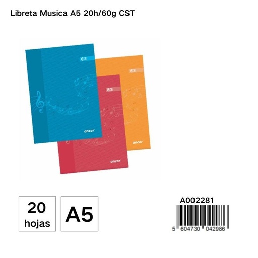 [A002281] Libreta de música A5 20h/60g - Cuadernos y material escolar