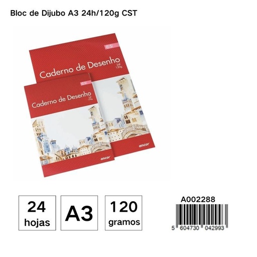 [A002288] Bloc de dibujo A3 24 hojas 120G - Material de papelería