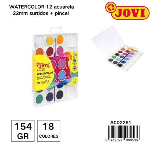 [A002261] Acuarelas JOVI 18 colores + pincel - Material de manualidades