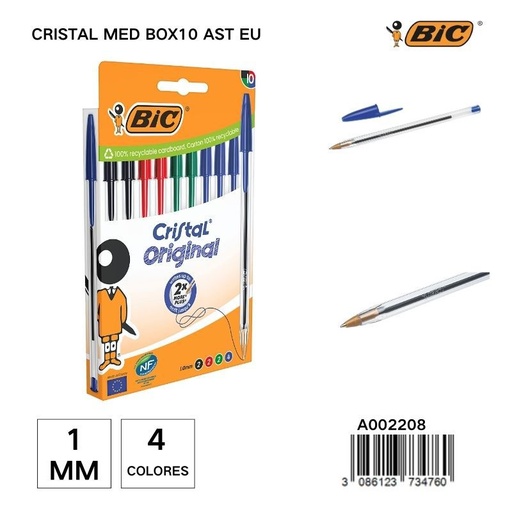[A002208] Bolígrafo BIC Crystal Med 1MM - Caja de 10 unidades