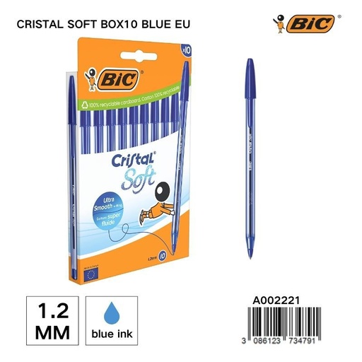 [A002221] Bolígrafo BIC Cristal Soft 1.2 mm caja de 10 unidades - Útiles de escritura y papelería