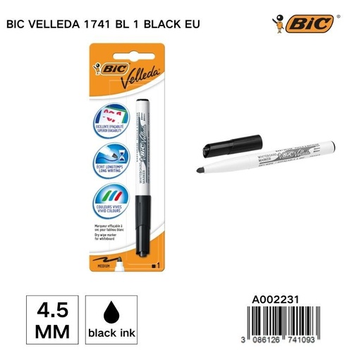 [A002231] Rotulador BIC Velléda 1741 negro 4.5 mm - Papelería y útiles de escritura