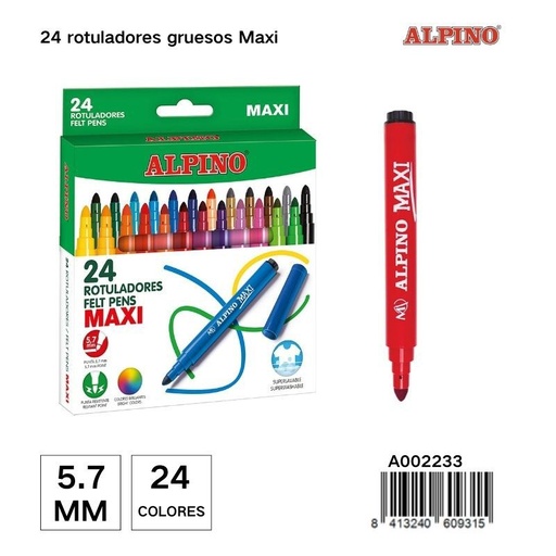 [A002233] Rutuladores Alpino 24 unidades gruesos de 5,7MM - Marcadores para dibujo y manualidades