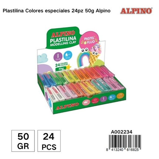[A002234] Plastilina Alpino 24 colores de 50g - Plastilina especial para creatividad y manualidades