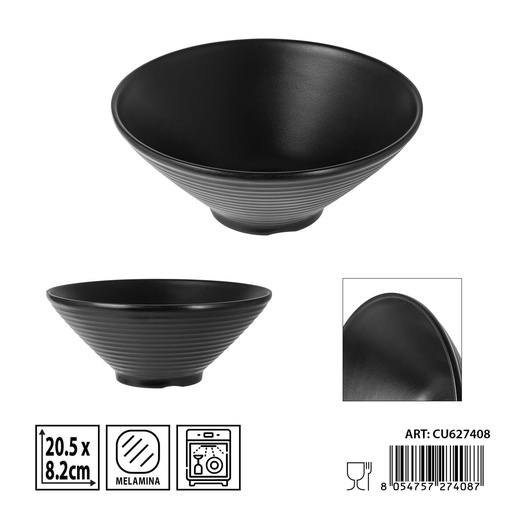 [0236346] Cuenco de melamina negro 20,5X8,2CM - Utensilios de cocina y mesa