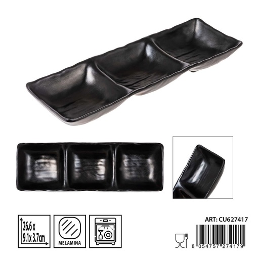 [0236354] Salsita triple de melamina negra 26.6x9.1x3.7 cm - Utensilios de cocina