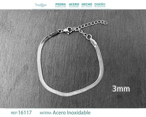 [16117] Pulsera de cadena de acero plateado - Joyería de cadena