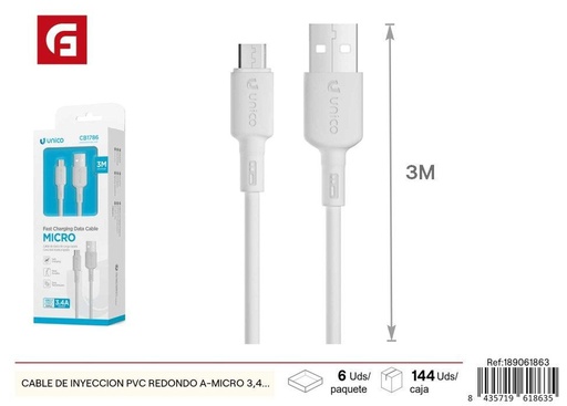 [189061863] Cable de inyección PVC redondo A-Micro 3.4A de 3m - Accesorios de electrónica
