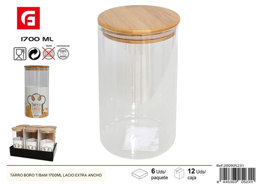 [200905231] Tarro de vidrio Boro 1700 ml Lacio extra ancho - Envases de vidrio