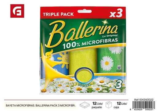 [104350022] Pack de 3 bayetas de microfibras con estampado floral Ballerina - Accesorios de limpieza