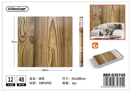 [935745] Rollo adhesivo de papel tapiz con textura de madera (45 cm x 2.0 m) - Decoración del hogar y papel tapiz