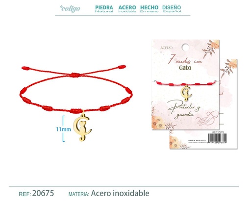 [20675] Pulsera de 7 nudos con gato color dorado - Joyería y simbolismo