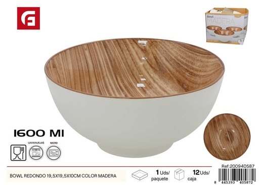 [200940587] Cuenco redondo de color madera 19.5x19.5x10 cm - Vajilla decorativa
