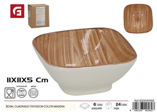 [200940582] Cuenco cuadrado de color madera 11x11x5 cm - Vajilla decorativa