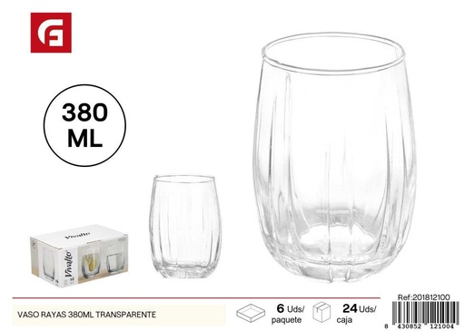 [201812100] Vaso rayas 380ml transparente - Vasos de vidrio